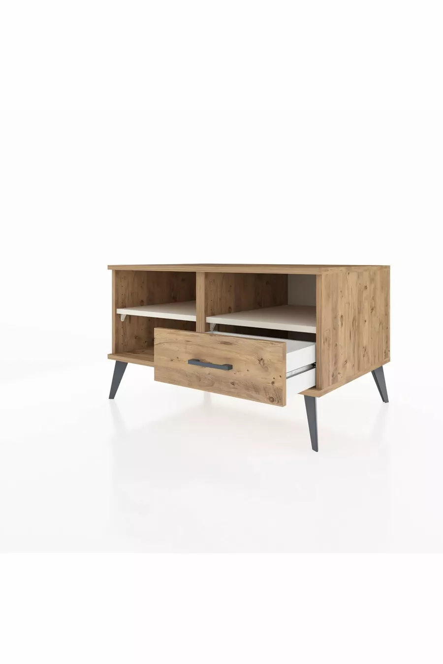 Commode Kronos à 2 étagères et 1 tiroir Pin-Pierre d'argile/Pin