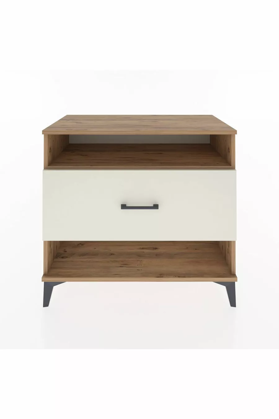 Commode Hyperion à une étagère et un tiroir, pin et marbre d'onyx