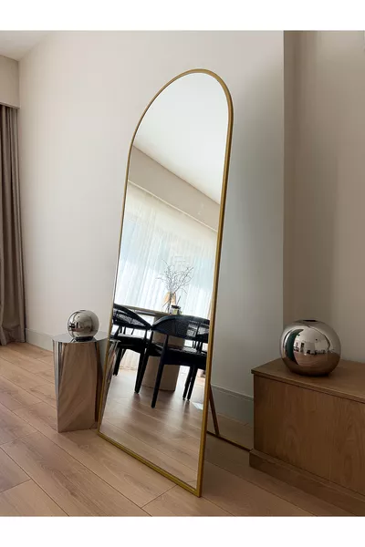 Gold Metal Framed  Cm Oval Floor Mirror with Detachable Legs