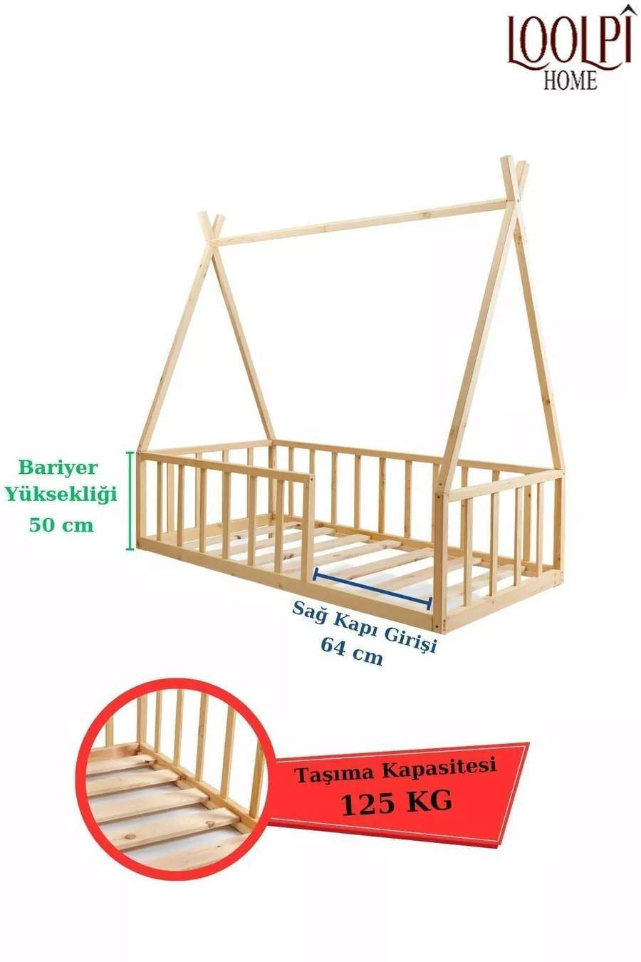 – Lit Montessori pour bébé et enfant Unisexe en bois naturel