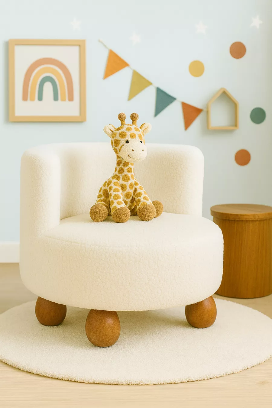 Teddy Soft Plush Fabric Comfortable Kids' Chair Cream Color Reading & Relaxing Chair