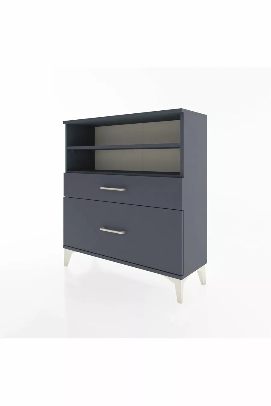 Commode Arges 2 étagères 2 tiroirs Anthracite-Anthracite