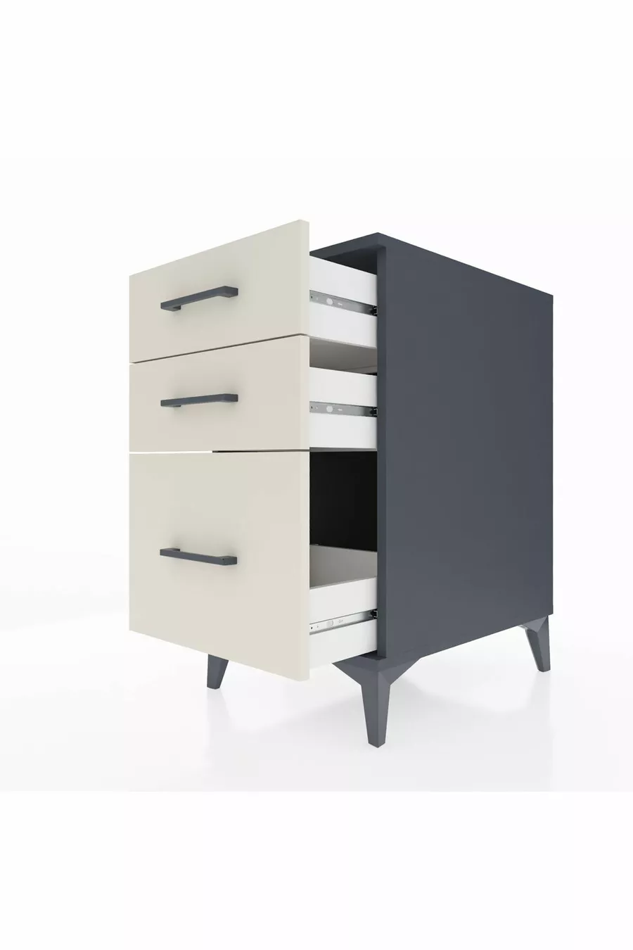 Table de chevet Kronos à 3 tiroirs Anthracite-Pierre de lune