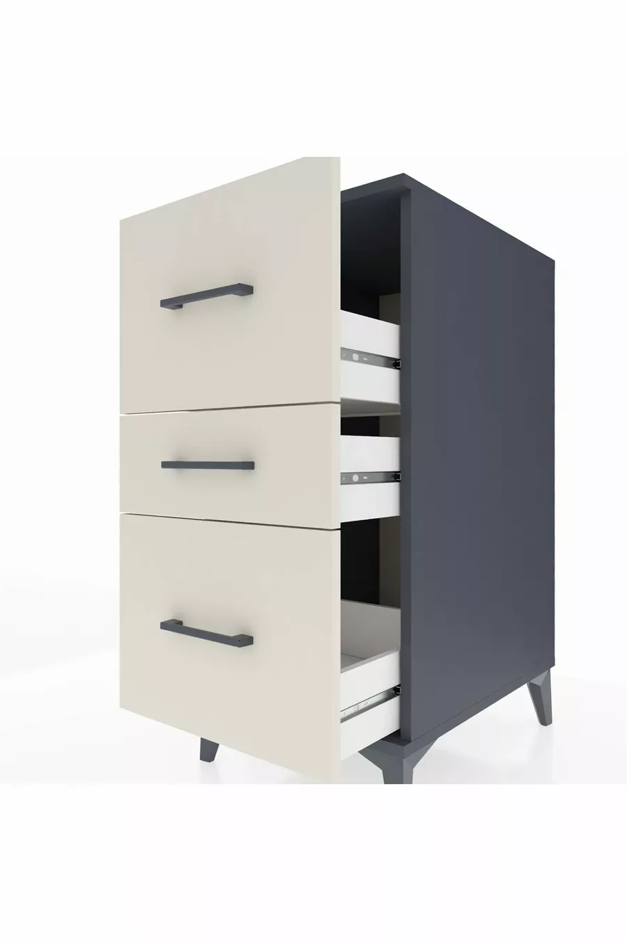Table de chevet Kronos à 3 tiroirs Anthracite-Pierre de lune