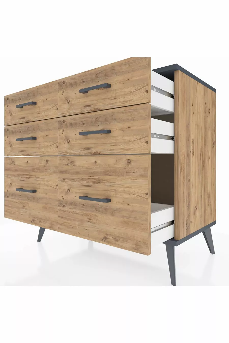 Commode Hyperion 6 tiroirs Pin-Anthracite/Pin