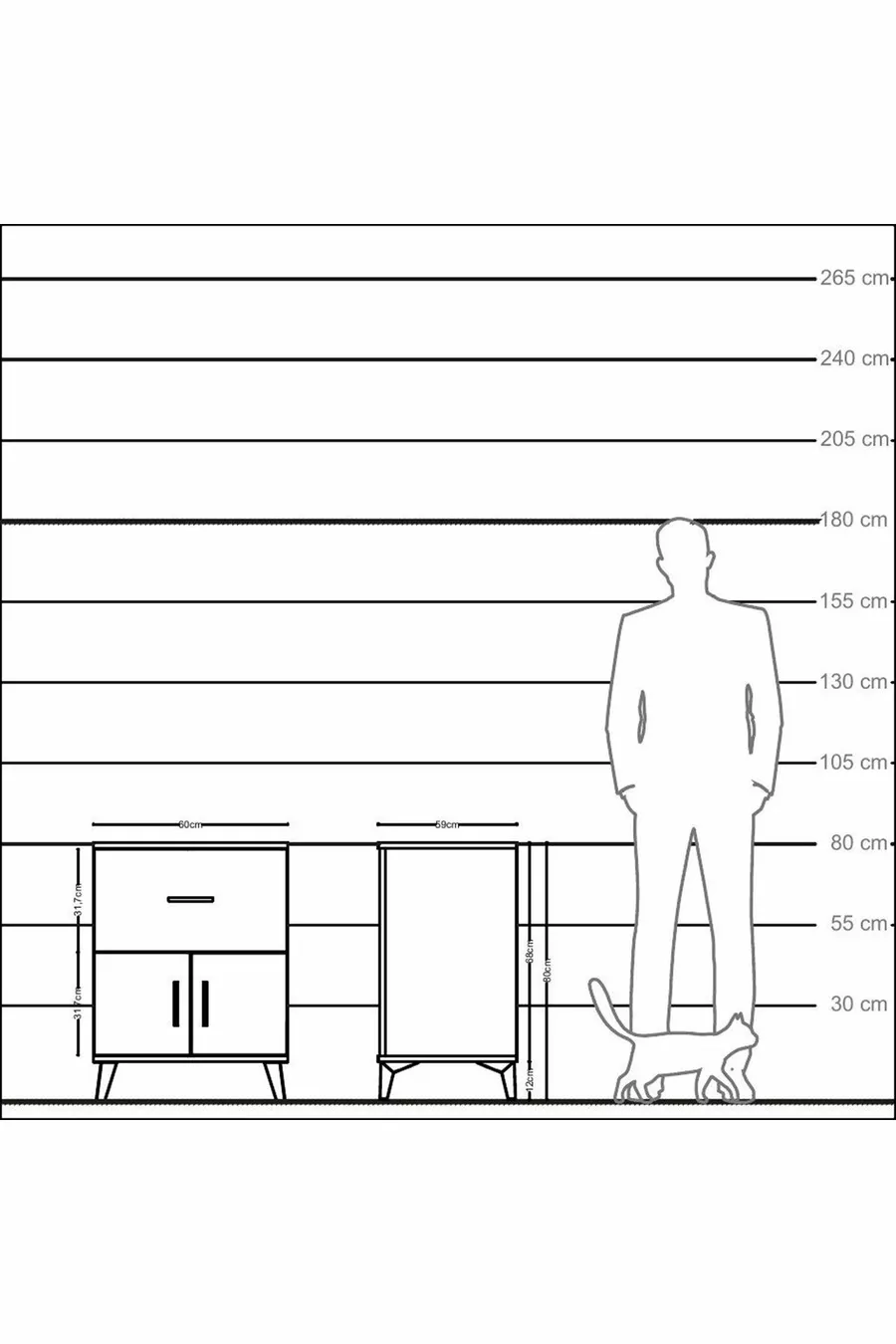 Table de chevet Kronos avec une étagère, un tiroir et deux portes, pin-anthracite