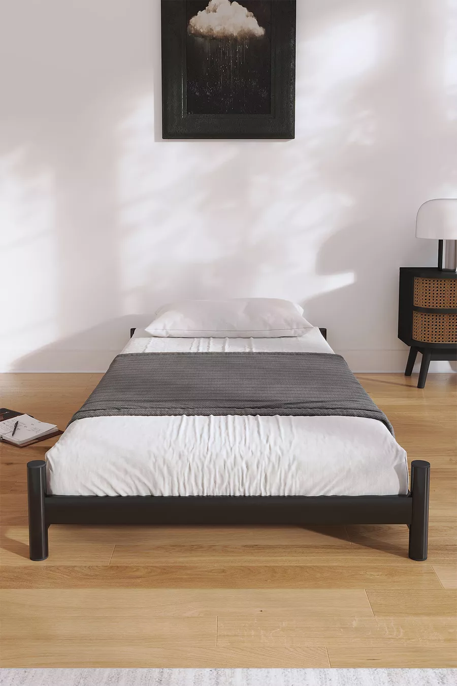 Arya Kinderbett Kompatibel mit Matratze Schwarz | Kinder-Etagenbett Produkt - Bodenbett