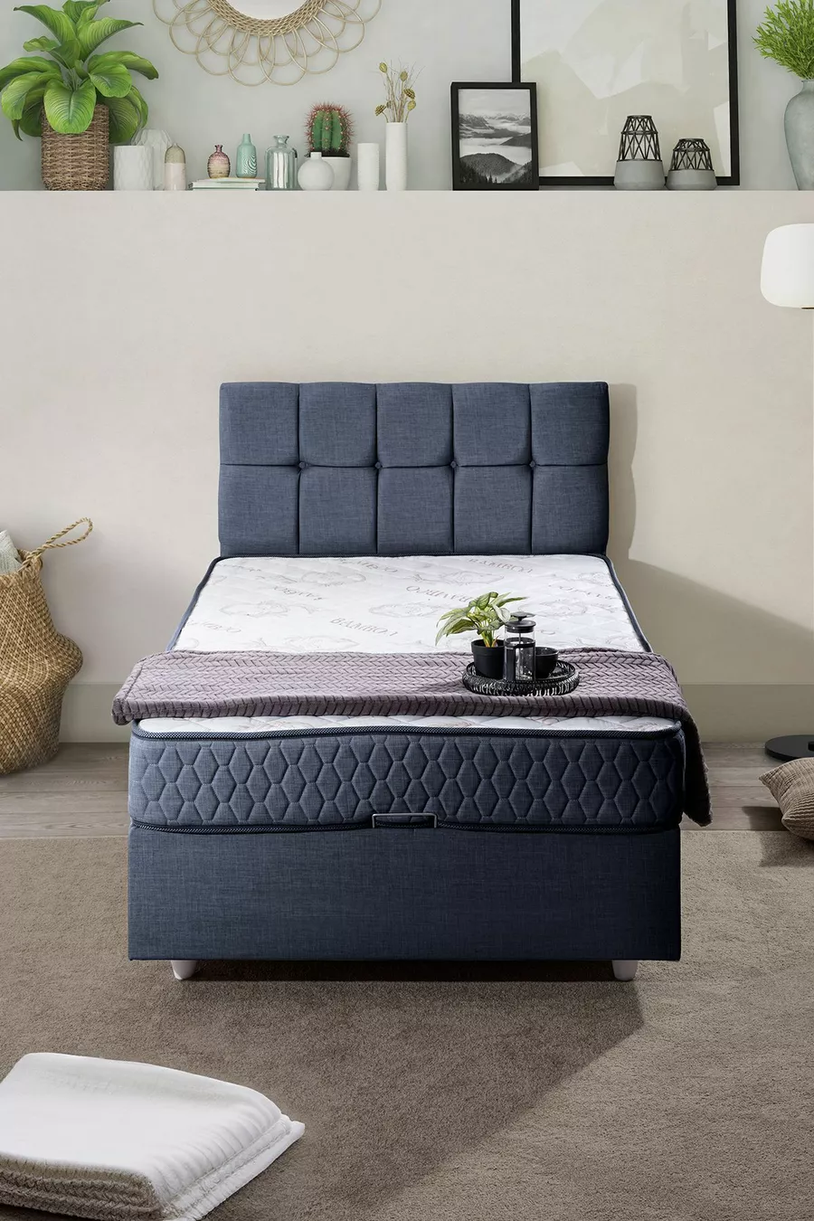 Berlin Tek Kişilik Baza Başlık Comfort Yatak Seti, Lacivert