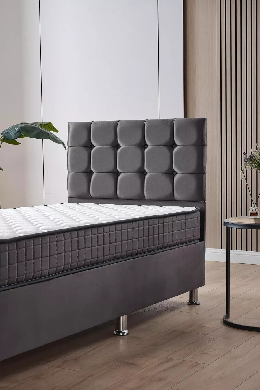 Ensemble de base et tête de lit Vienza pour une personne, anthracite, lot de 2