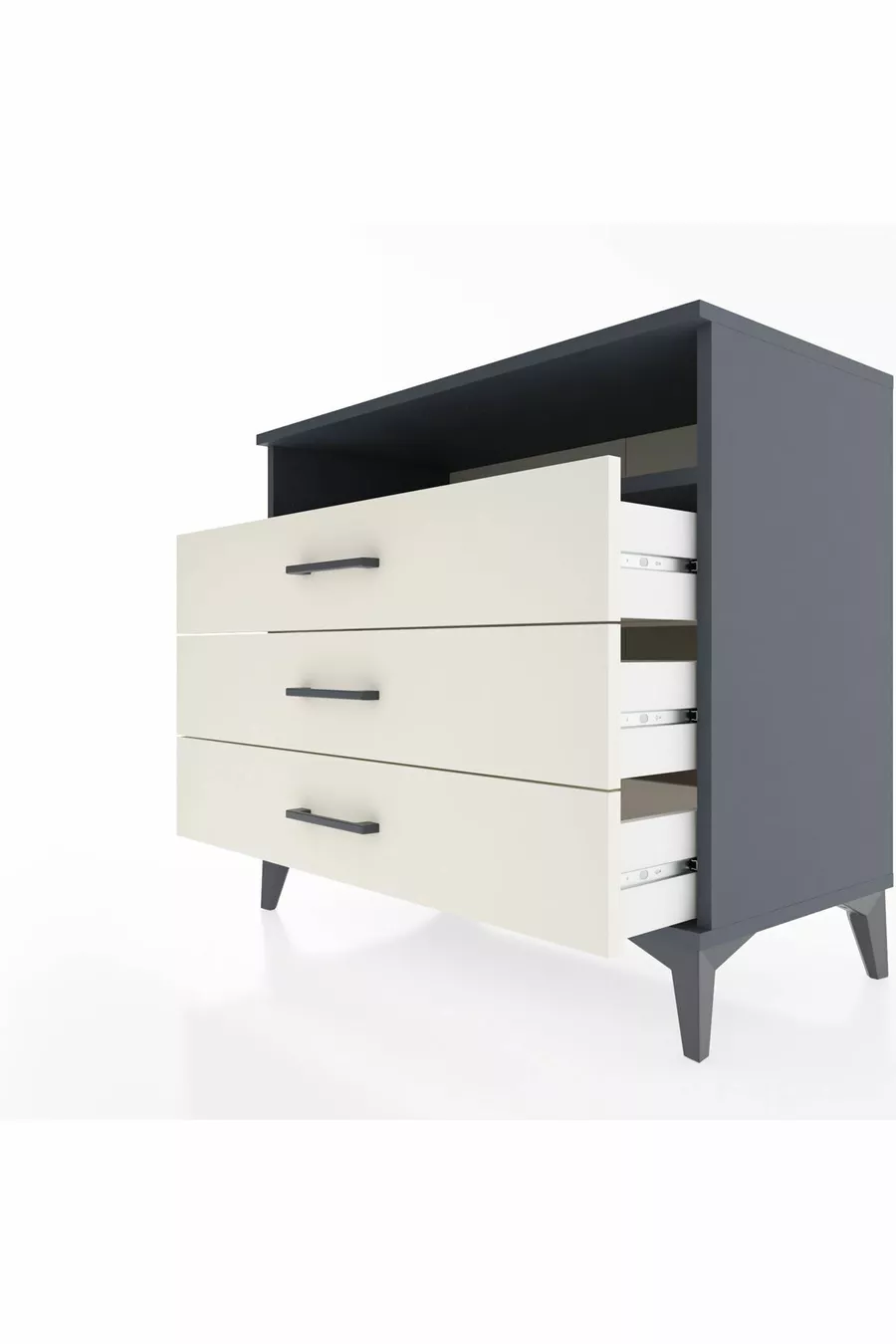 Commode Hyperion à une étagère et trois tiroirs Anthracite-Quartz
