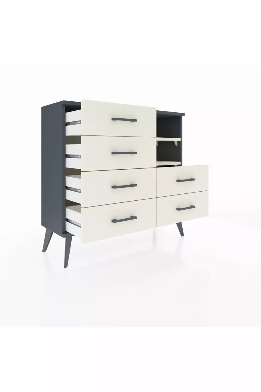Commode Arges 2 étagères 6 tiroirs Anthracite-Pierre de lune