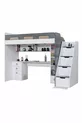 Lit superposé, bureau et bibliothèque Troya - Anthracite, 1 matelas Confort