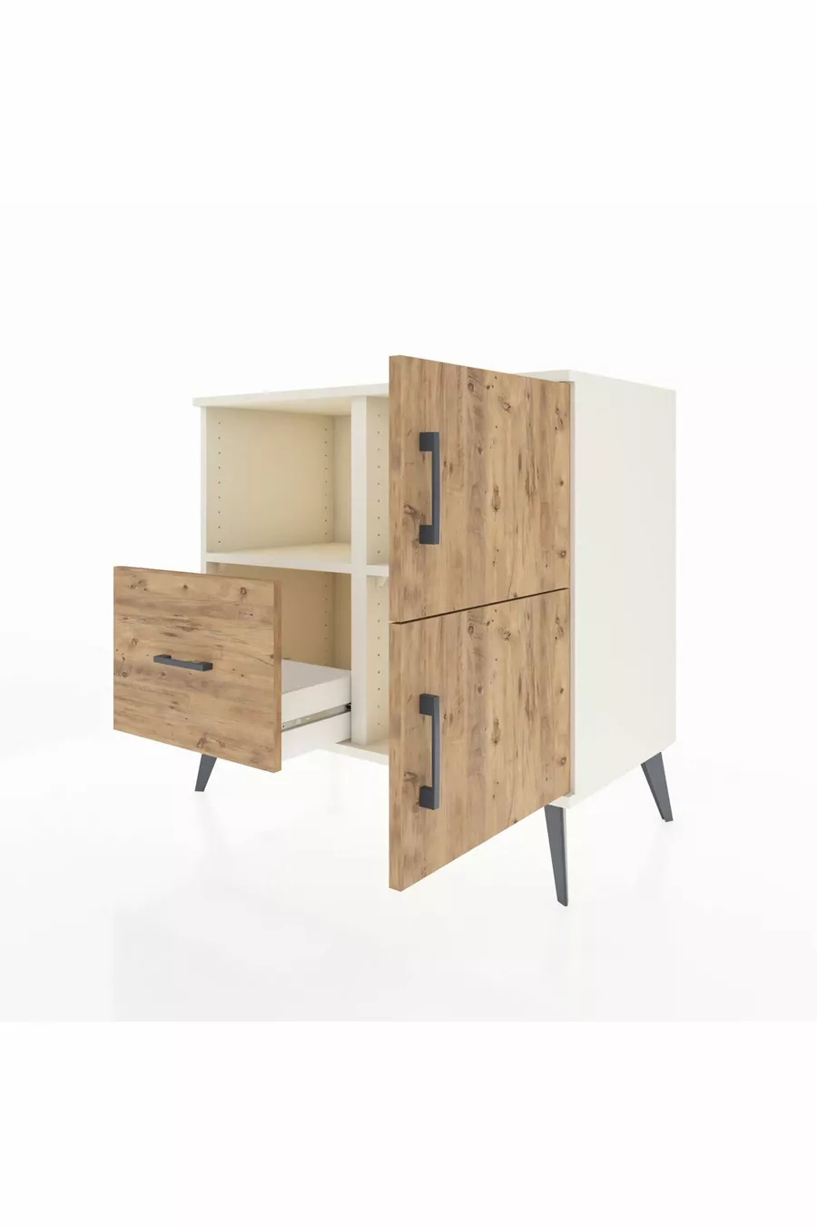 Commode Hyperion 2 étagères 1 tiroir 2 portes Pierre de lune-Épicéa