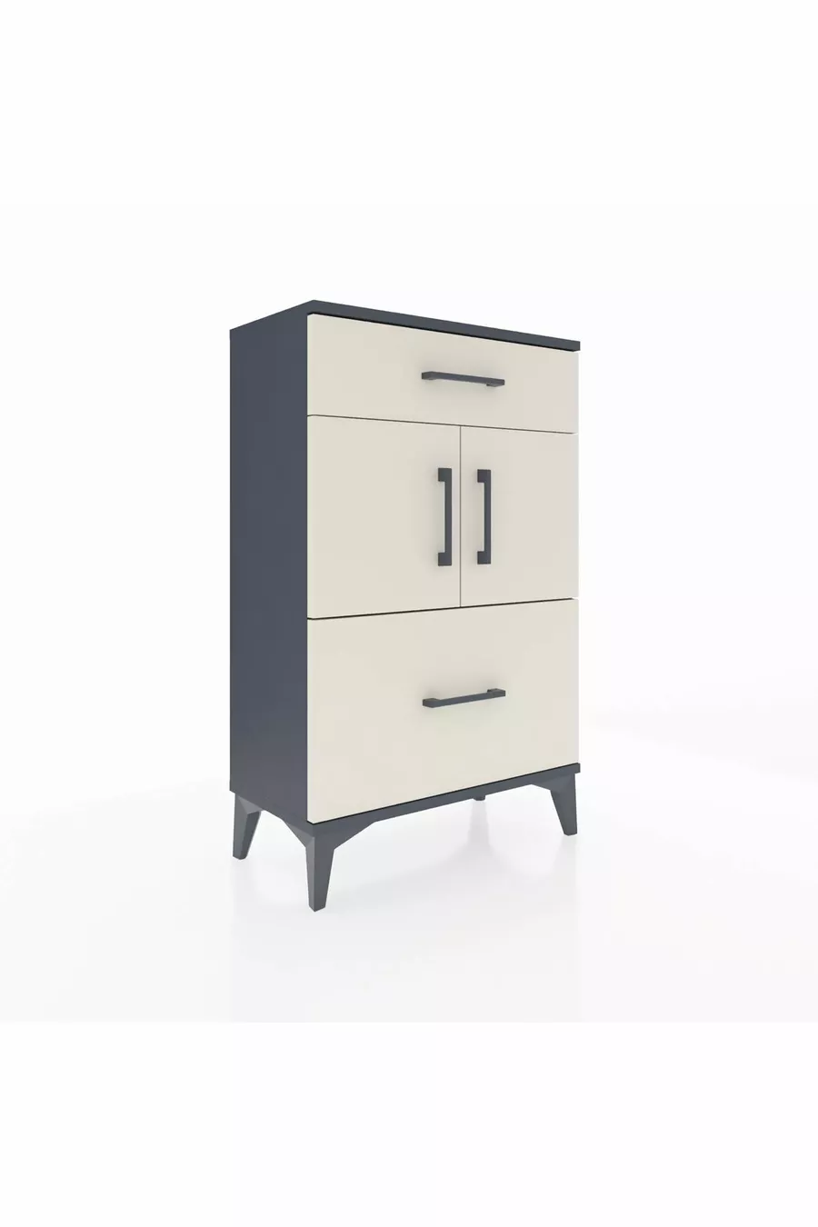 Arges Commode Single Shelf 2 Drawers 2 Doors Anthracite-Pebble