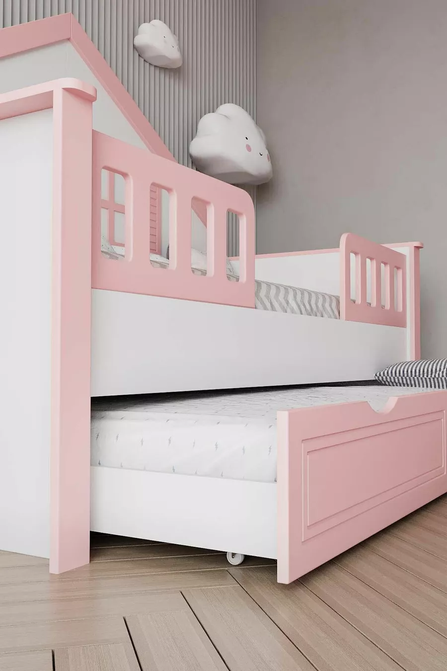 % Materiale MDF Letto Montessori per Bambini con Baldacchino, Rosa