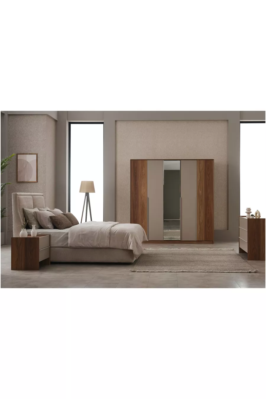 ENSEMBLE DE CHAMBRE À COUCHER MONARCH, AVEC MIROIR, 5 PORTES