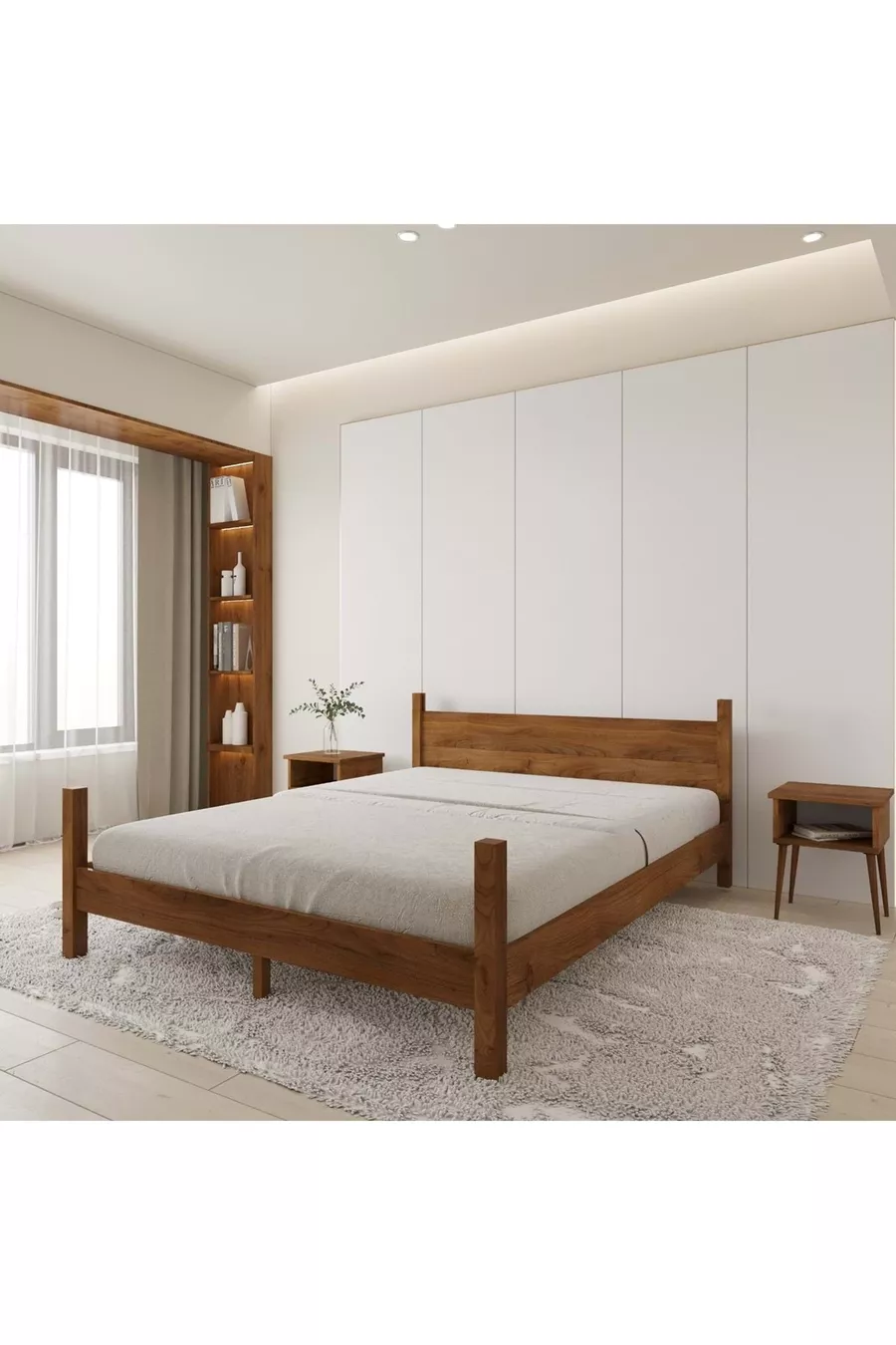 Set Letto Mirage Modello Noce in Legno di Pino con Due Comodini