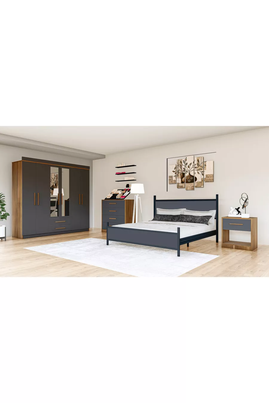 SET CAMERA DA LETTO METALA, GRIGIO ANTRACITE, 6 ANTE