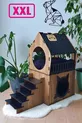 Maison pour chat en bois duplex avec terrasse XXL | Grande maison pour chat en MDF démontable |  cm | Kemençe - Noir