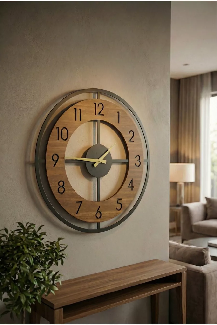 Horloge murale silencieuse de Noël en bois noir noyer avec motif de couleur,  cm