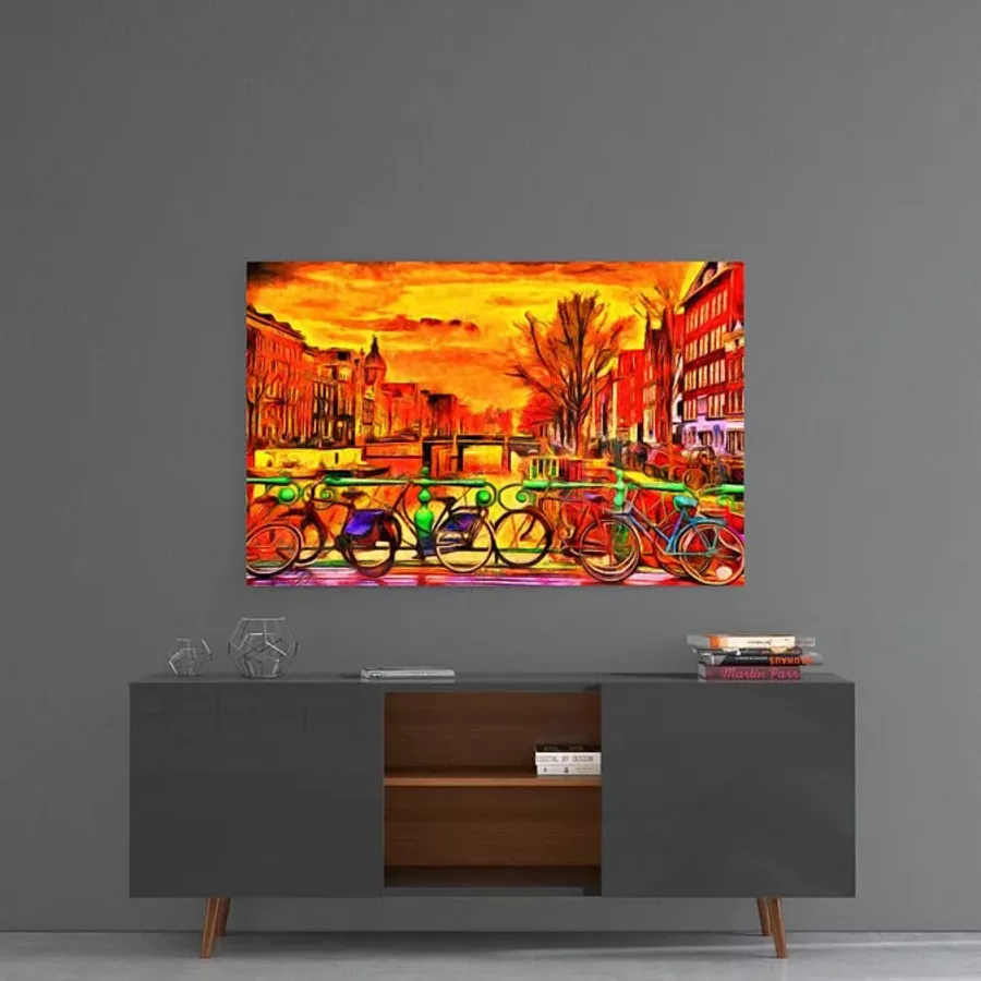 Peinture sur verre de bicyclette et de ville