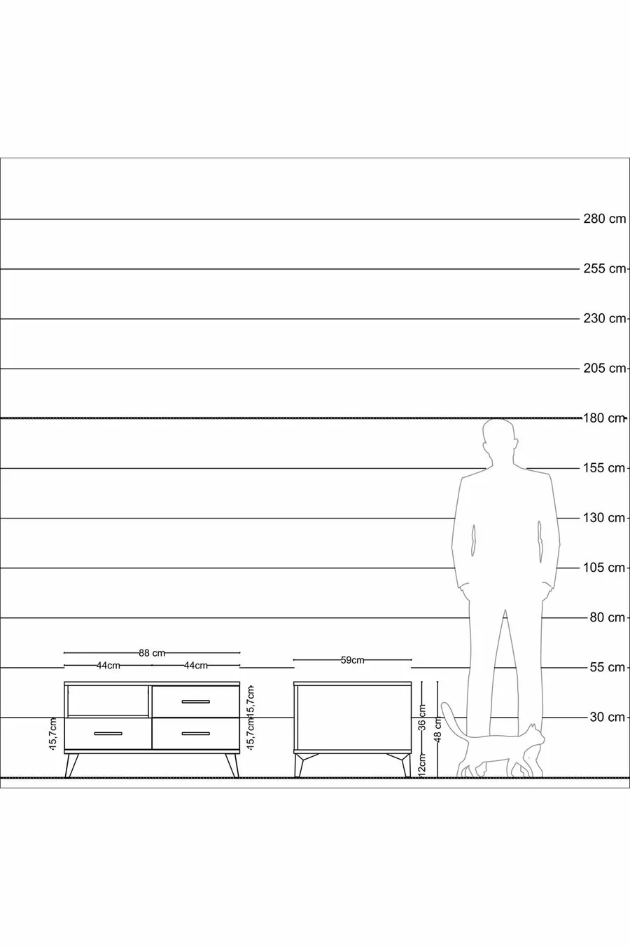 Commode Kronos à une étagère et trois tiroirs Anthracite-Anthracite