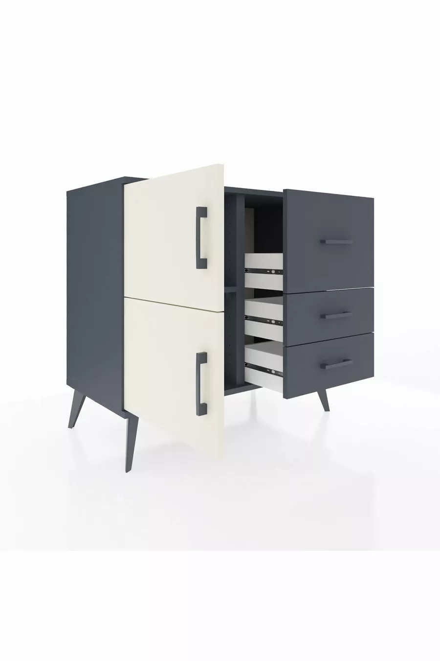 Commode Hyperion à une étagère, 3 tiroirs, 2 portes, Anthracite-Pierre de Lune/Anthracite