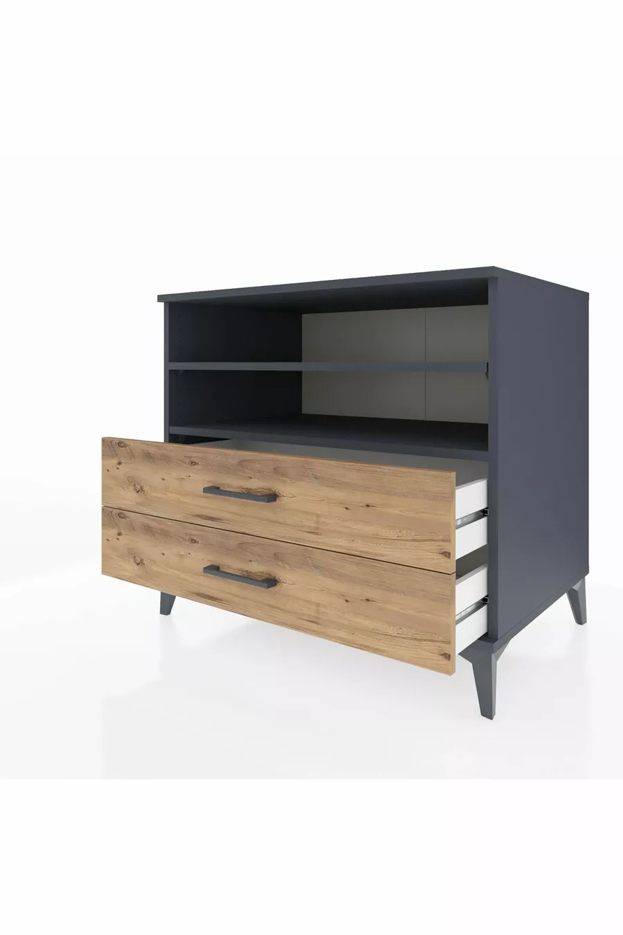 Commode Kronos 2 étagères 2 tiroirs Anthracite-Bois de pin