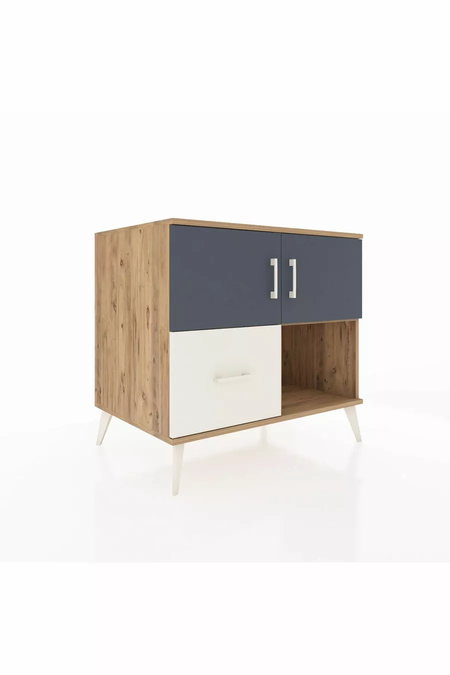 Commode Kronos avec 2 étagères, 1 tiroir, 2 portes, en pin anthracite/pierre de lune