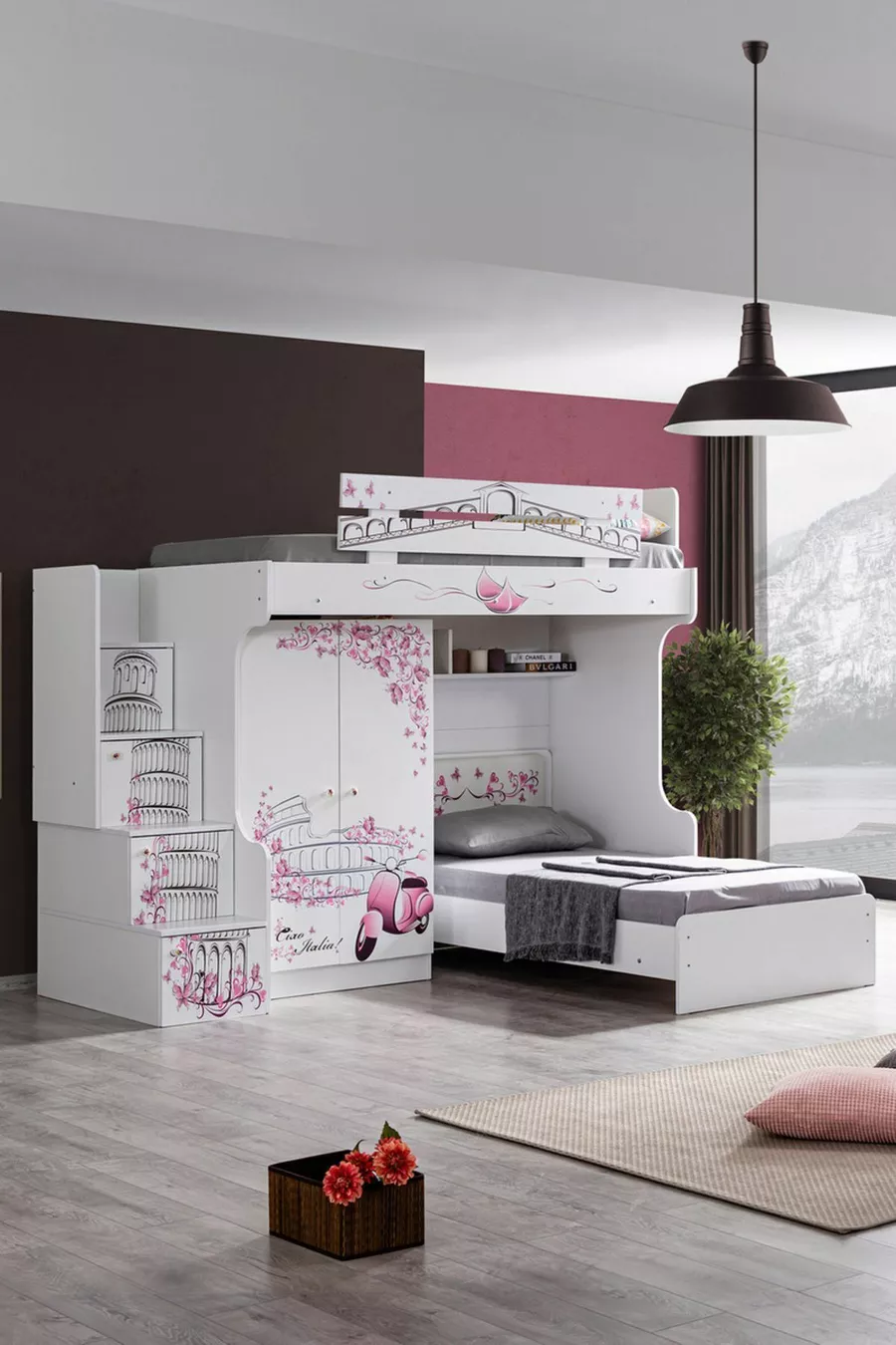 Bunk Bed, Pisa Bunk Bed Bed Wardrobe 2 Comfort Mattresses