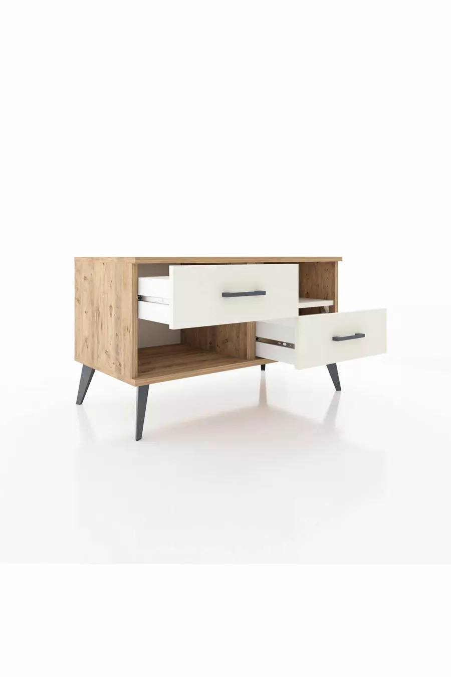 Commode Hyperion à un seul étagère et 2 tiroirs en pin-ardoise