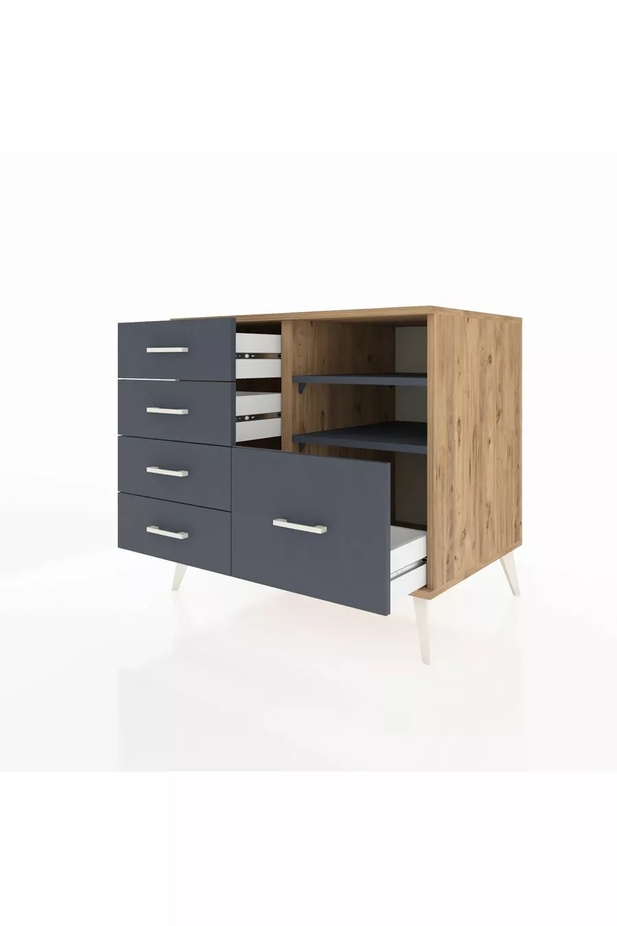 Commode Kronos avec 2 étagères et 5 tiroirs, pin-anthracite