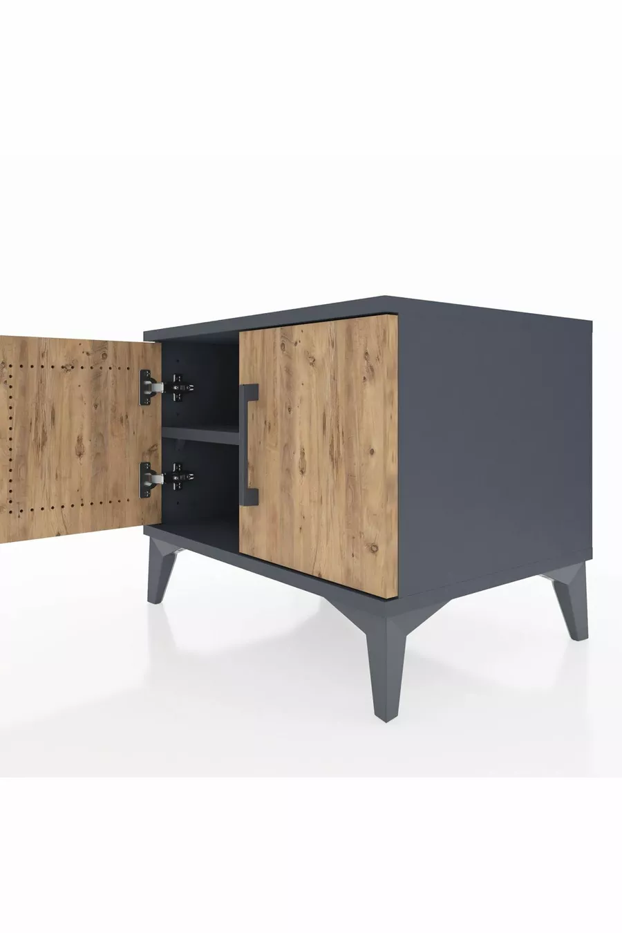 Table de chevet Hyperion à une étagère et deux portes Anthracite-Pin