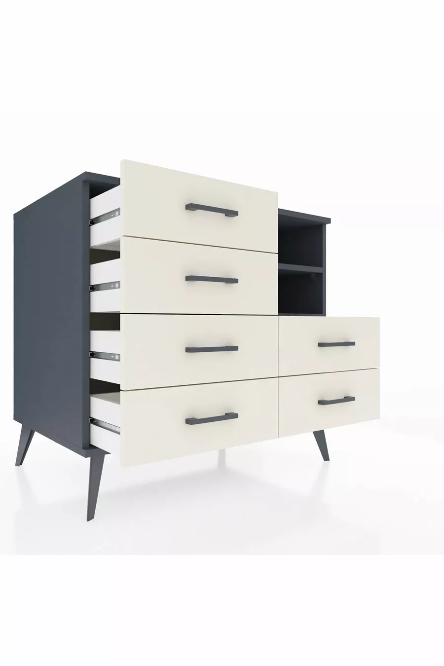 Commode Kronos 2 étagères 6 tiroirs Anthracite-Anthracite/Pierre de Lune