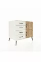Commode Kronos à une étagère, 4 tiroirs, 2 portes, Pierre de Lune/Pin