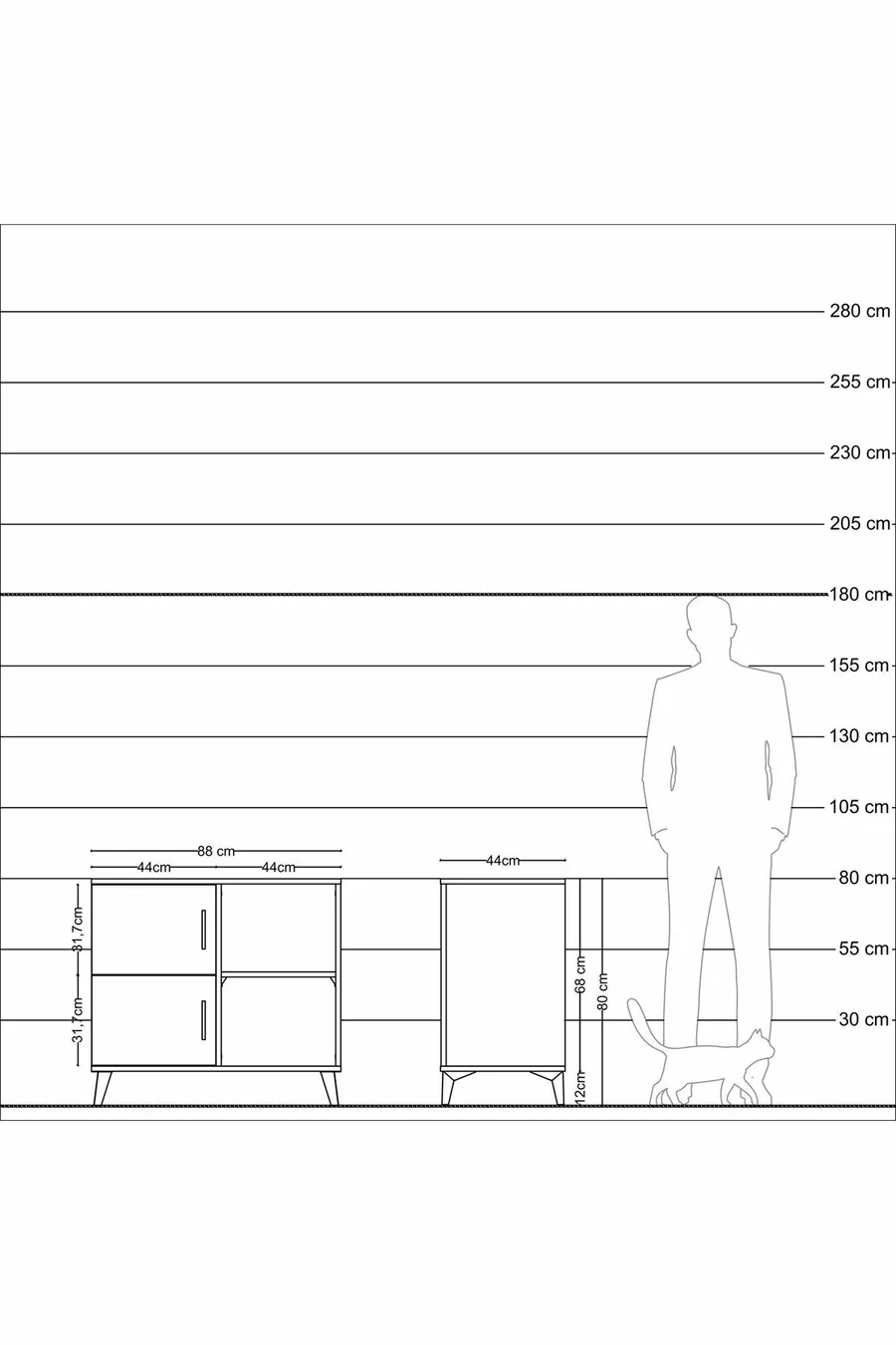 Hyperion Dressoir 2 Planken 2 Deuren Antraciet-Antraciet/Marmergrijs