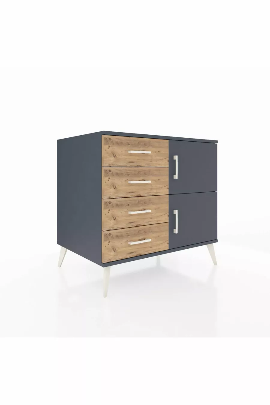 Kronos Dresser Single Shelf 4 Drawers 2 Doors Anthracite-Anthracite/Pine