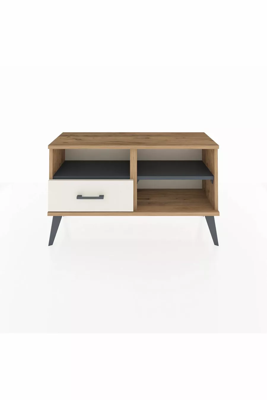 Commode Arges à 2 étagères et 1 tiroir Pin-Anthracite / Pierre de Lune