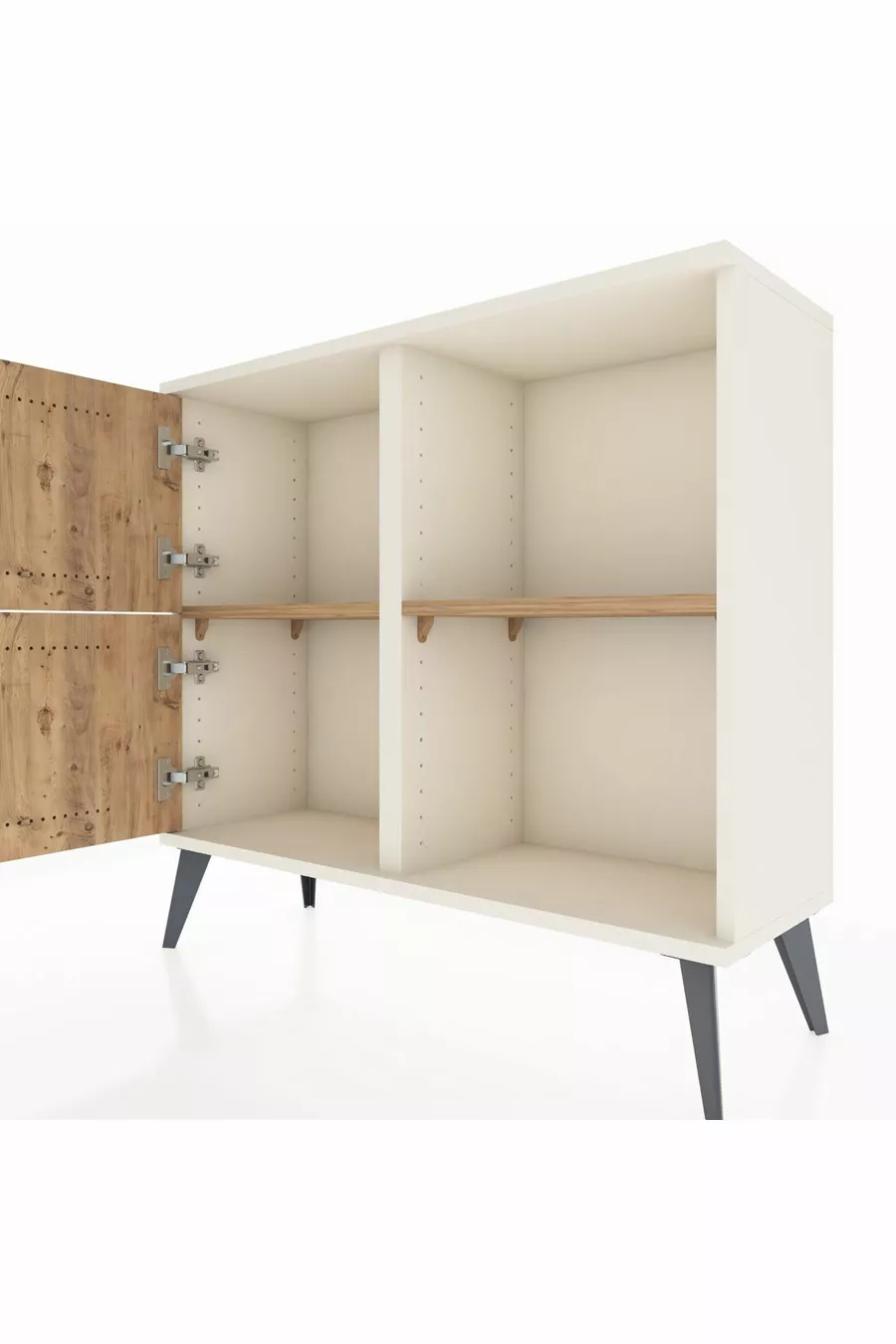 Commode Arges 2 étagères 2 portes Pierre de lune-Pin