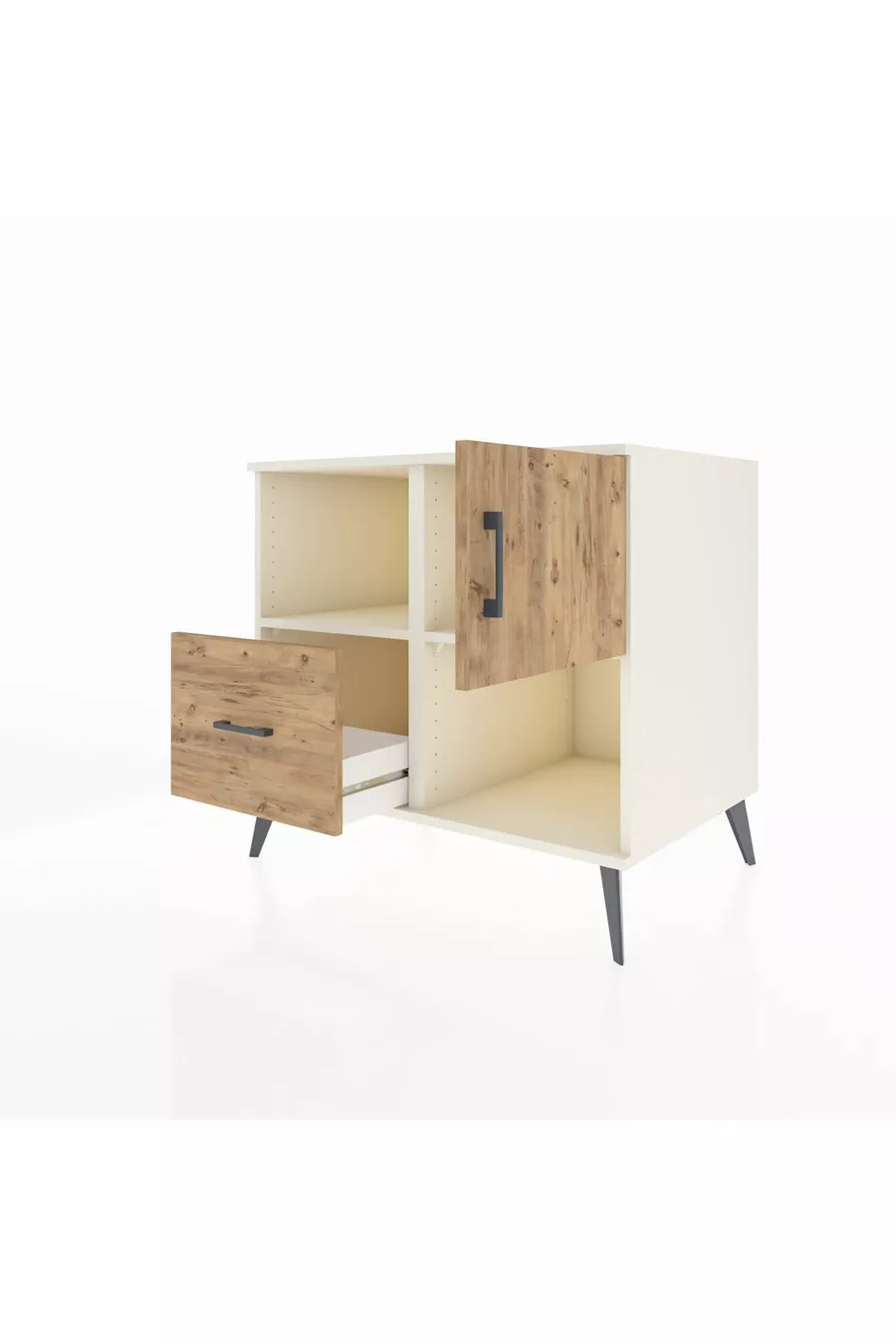Commode Kronos 2 étagères avec un tiroir et une porte seule Pierre de lune-Pin