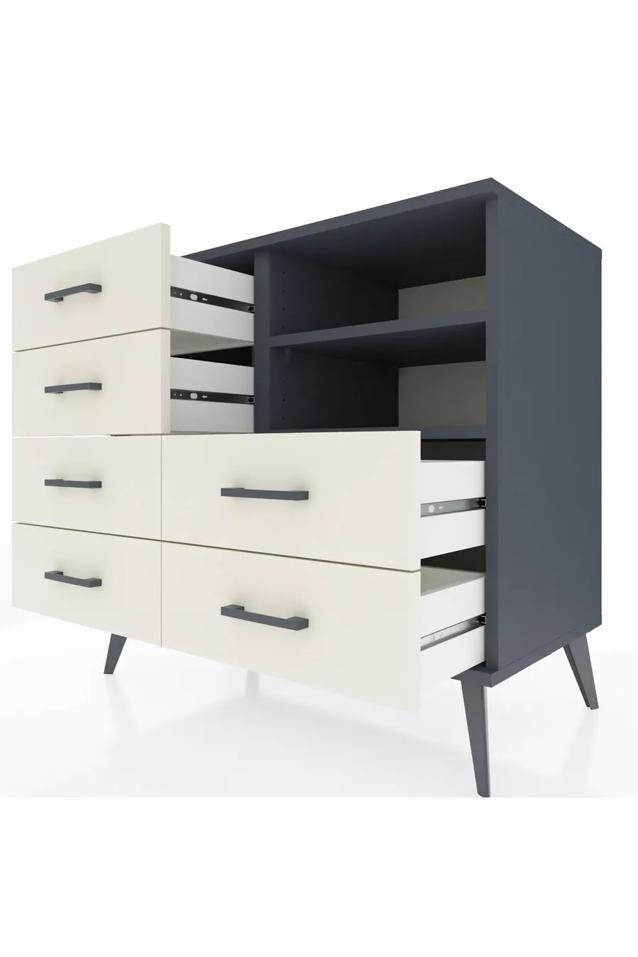 Commode Hyperion 2 étagères 6 tiroirs Anthracite-Anthracite/Pierre de lune