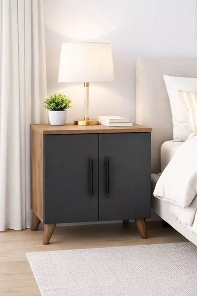 Lumen 2-Door Classic Nightstand with Shelf Anthracite - Pine