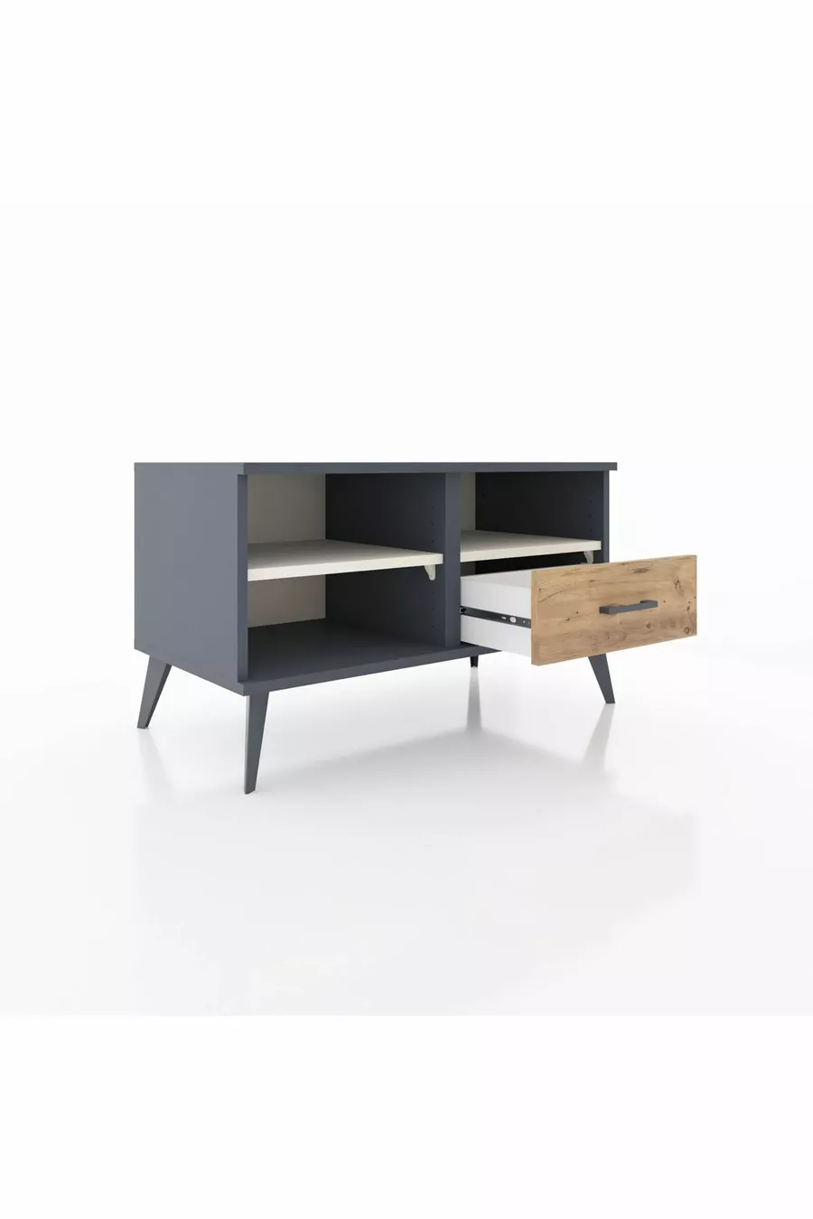Commode Hyperion 2 étagères avec un tiroir Anthracite-Pierre de lune/Merisiers