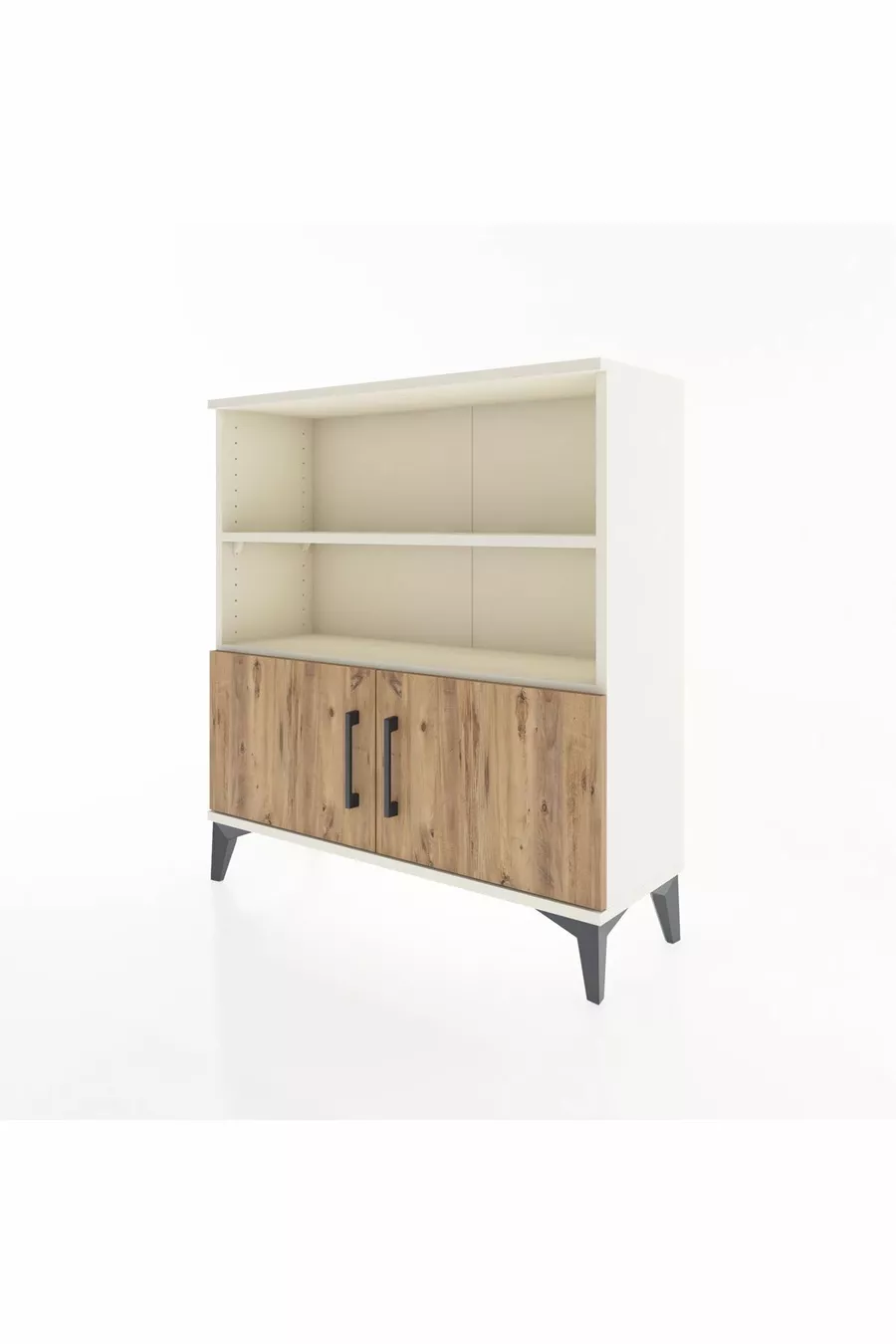 Commode Arges 3 étagères 2 portes Pierre de lune-Pin