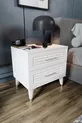 Table de chevet à 2 tiroirs avec volets Blanc Argent