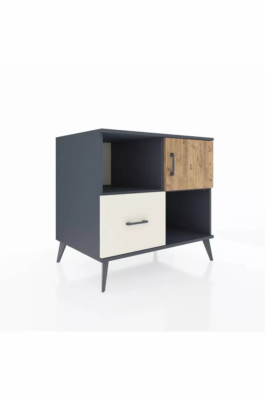 Commode Kronos avec 2 étagères, 1 tiroir, 1 porte, anthracite-pin/pierre de lune