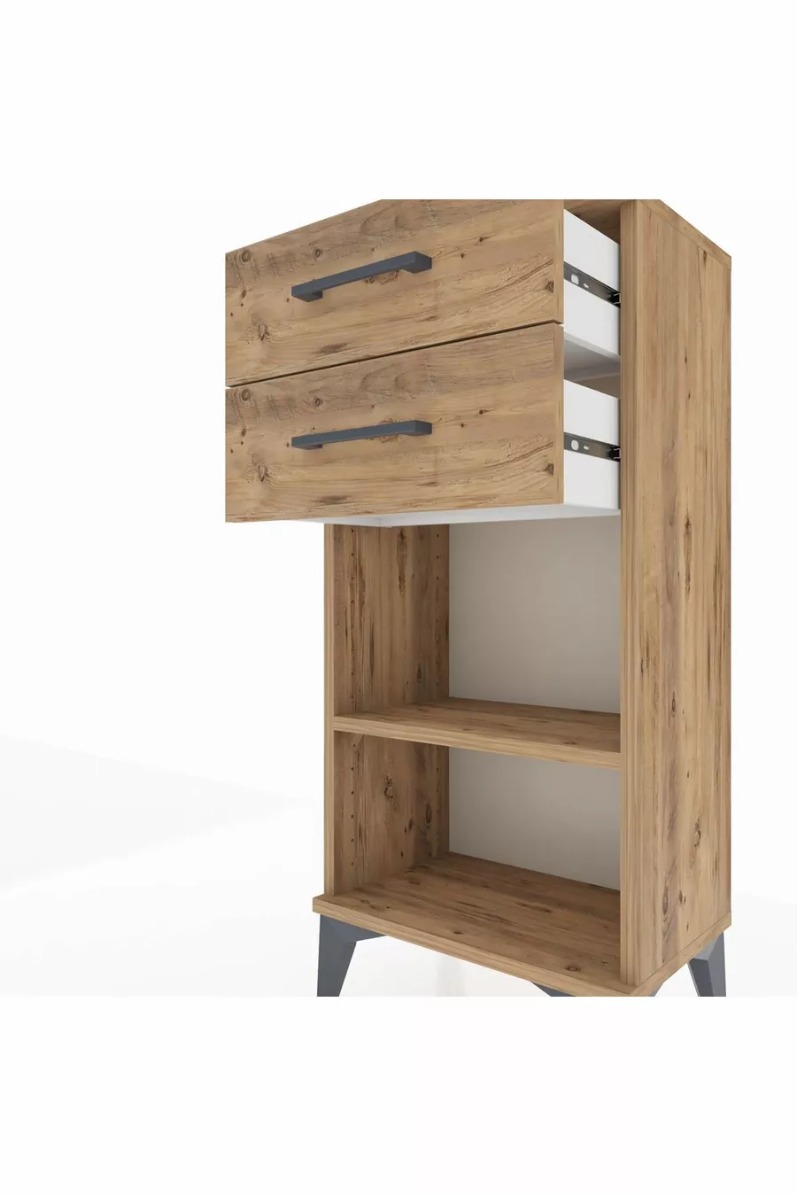 Table de chevet Arges avec une étagère et 2 tiroirs en pin
