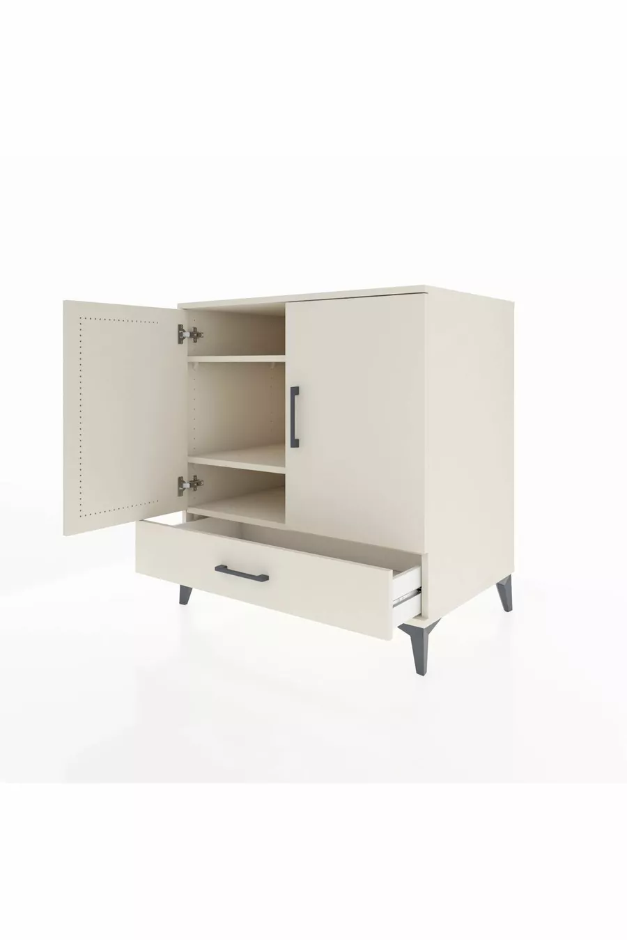Commode Kronos avec 3 étagères, 1 tiroir et 2 portes, Pierre de Lune-Pier de Lune