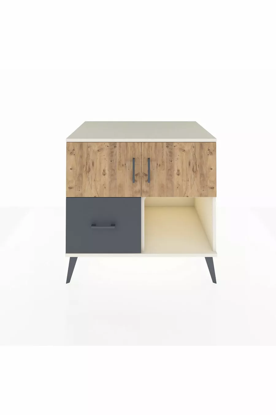 Comò Kronos con 2 Ripiani, 1 Cassetto e 2 Ante, Pietra di Luna-Pino/Antracite