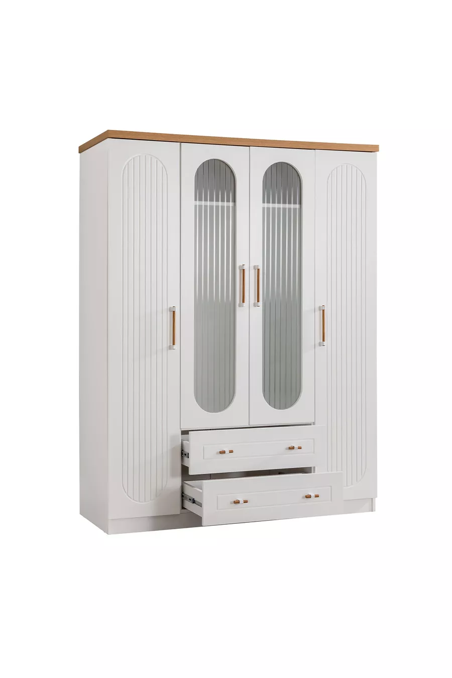 Lits superposés Ranza, Vita Bohem avec tiroirs en noyer et armoire à 4 portes, 2 matelas Comfort